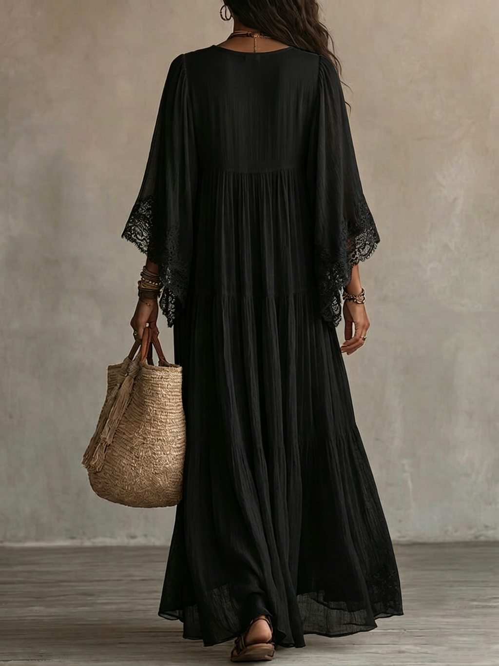 Adelaida | Long Dress with V-Neckline and Batwing Sleeves
