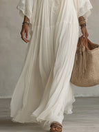 Adelaida | Long Dress with V-Neckline and Batwing Sleeves