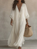 Adelaida | Long Dress with V-Neckline and Batwing Sleeves