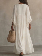 Adelaida | Long Dress with V-Neckline and Batwing Sleeves