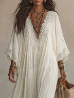 Adelaida | Long Dress with V-Neckline and Batwing Sleeves