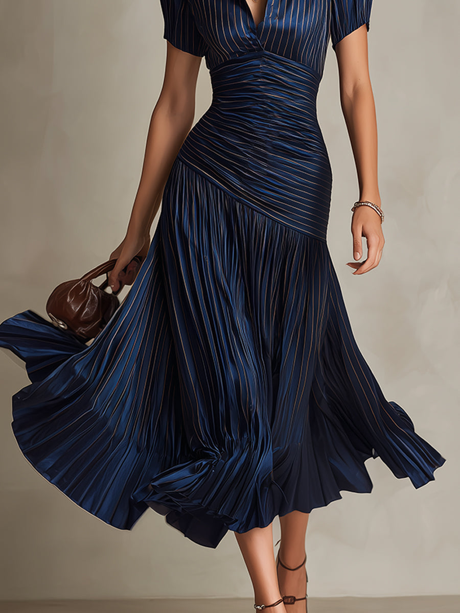 Adriana ∙ Satin Midi Dress with Retro Stripes