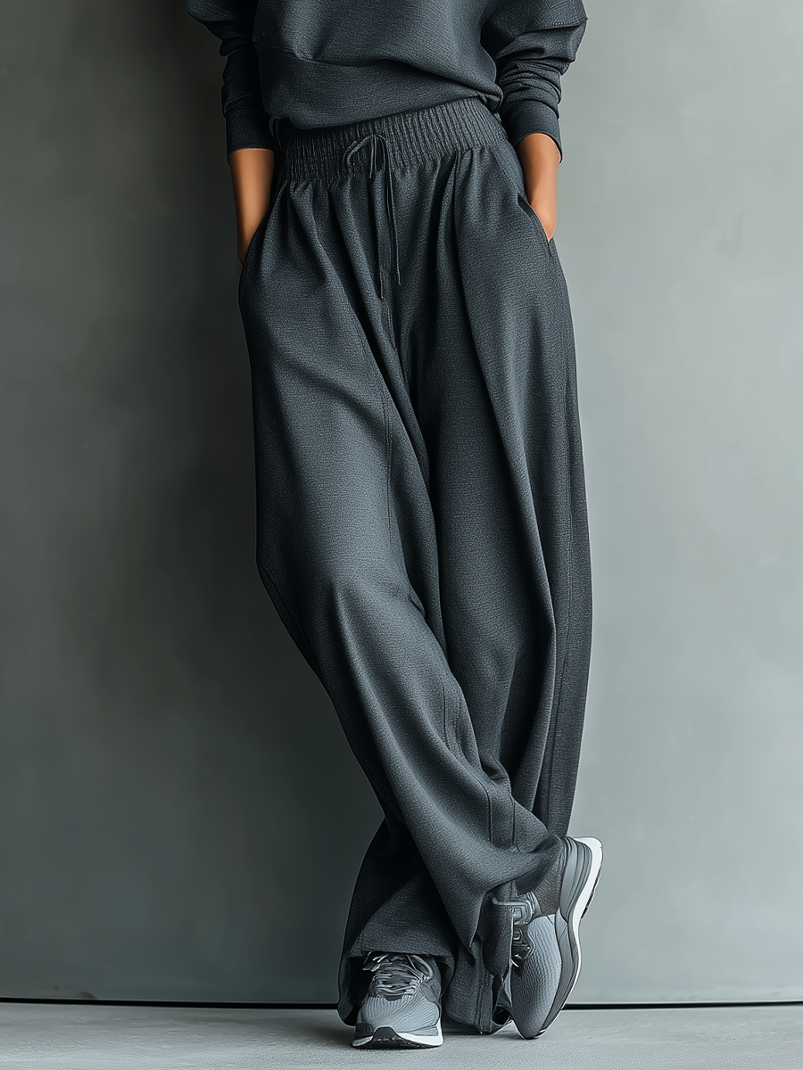 Women's Turtleneck and Wide-Leg Trousers in Dark Brown Knit