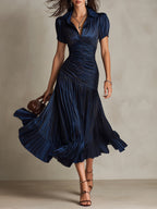 Adriana ∙ Satin Midi Dress with Retro Stripes