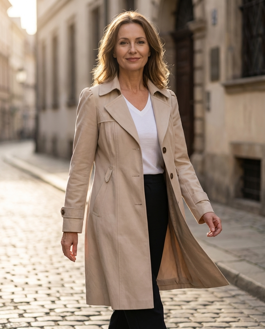 Elegant Vintage Button Coat - Beige