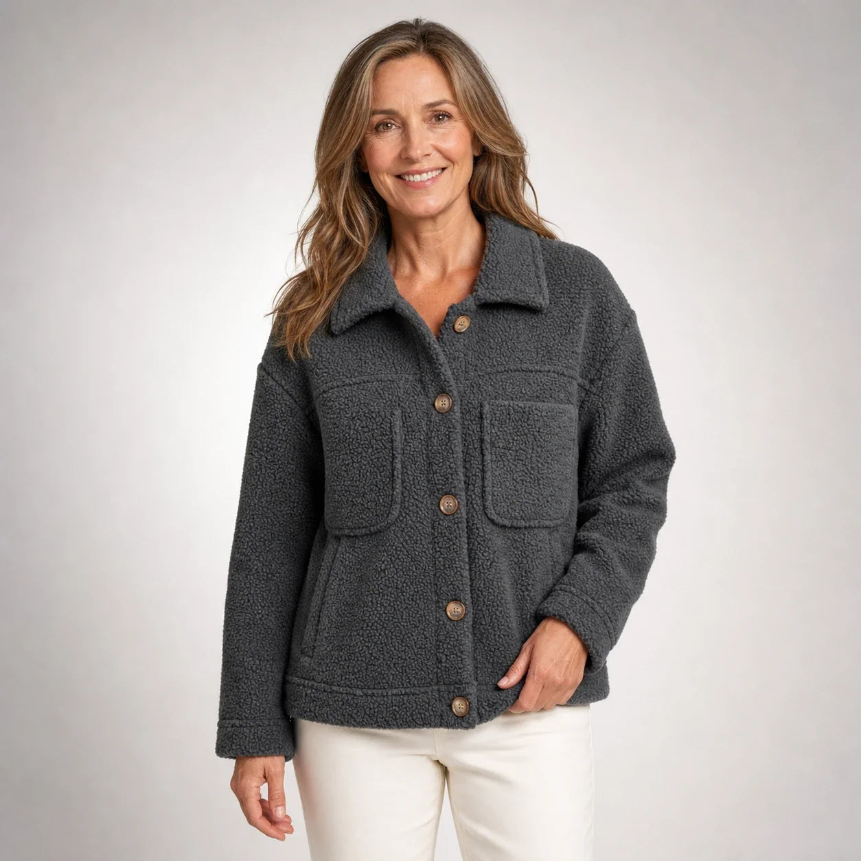 Soft Fleece Button Jacket - Black