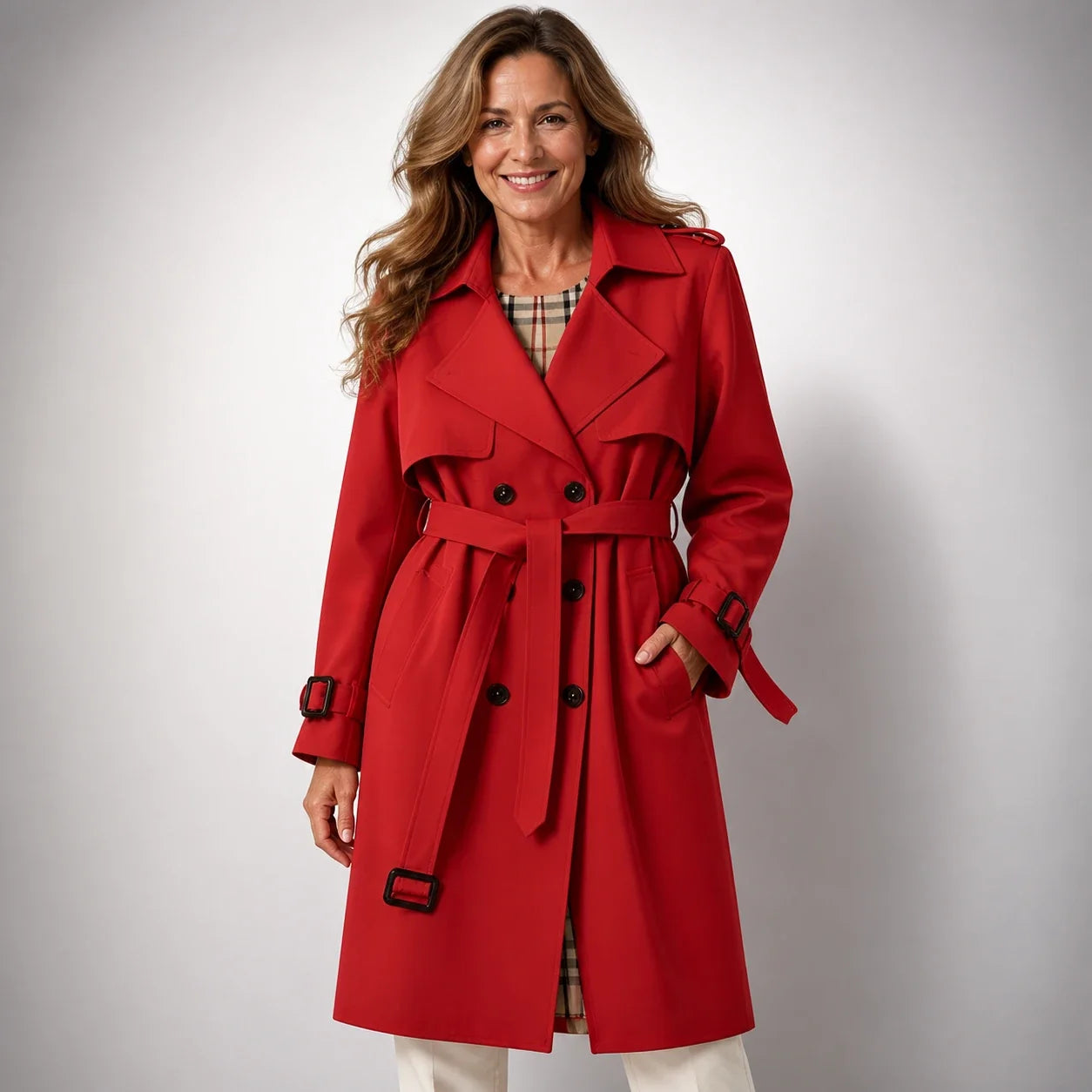 Elegant Timeless Trench Coat - Red