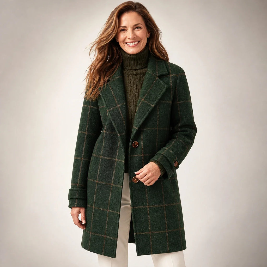 Classic Elegant Plaid Coat - Green