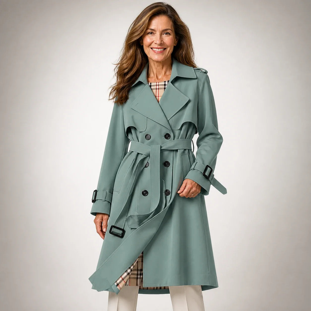 Classic Belted Trench Coat - Green