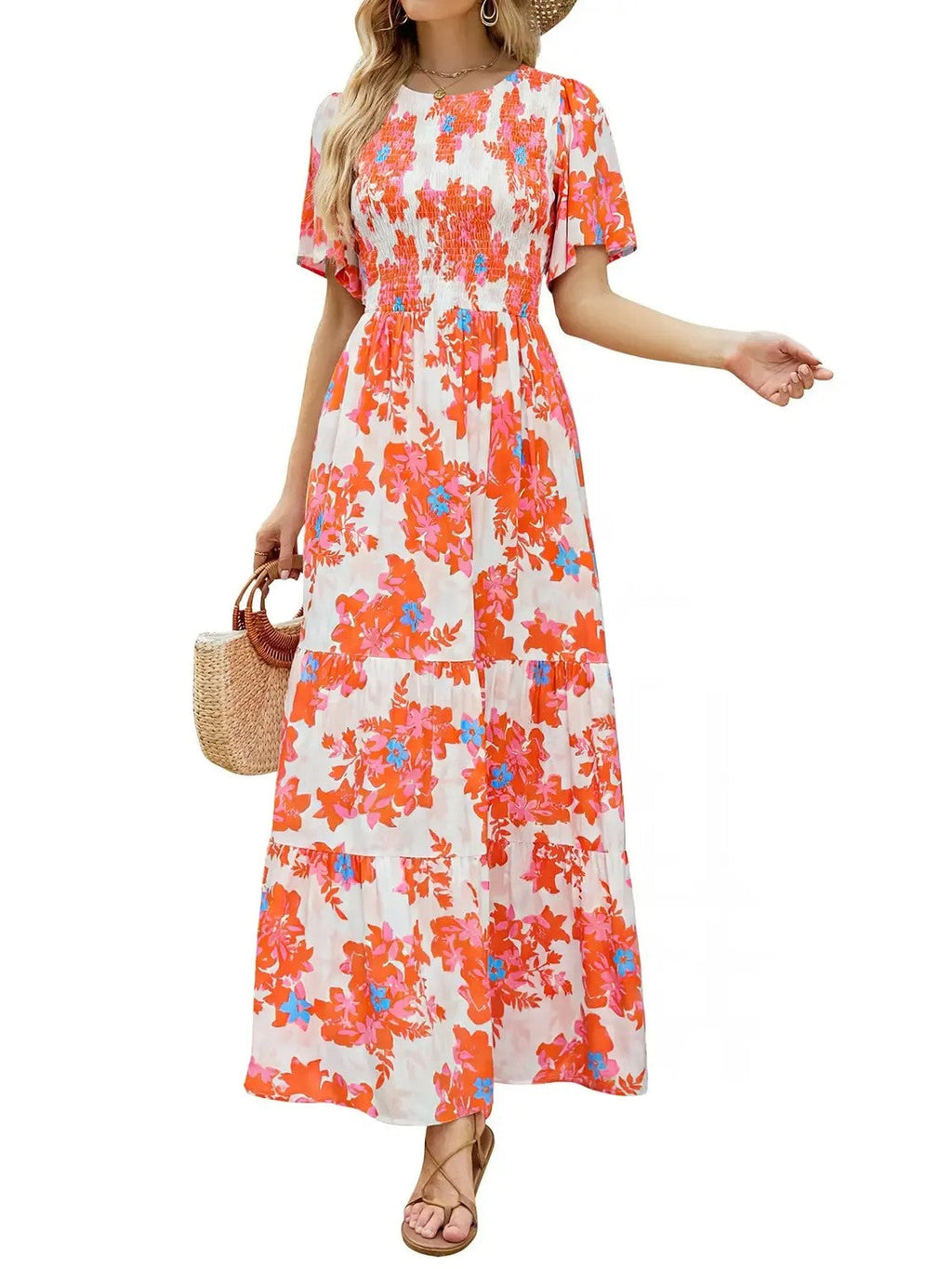 Women's Summer Casual Maxi Dress with Floral Print, Short Ruffle Sleeves and Loose Fit, 2026 Collection