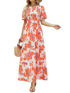 Women's Summer Casual Maxi Dress with Floral Print, Short Ruffle Sleeves and Loose Fit, 2026 Collection