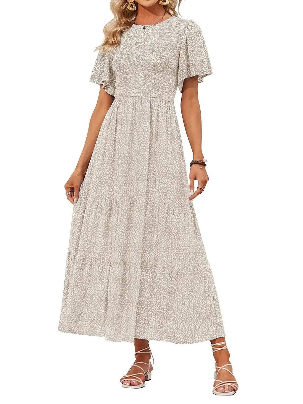 Women's Summer Casual Maxi Dress with Floral Print, Short Ruffle Sleeves and Loose Fit, 2026 Collection