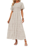 Women's Summer Casual Maxi Dress with Floral Print, Short Ruffle Sleeves and Loose Fit, 2026 Collection