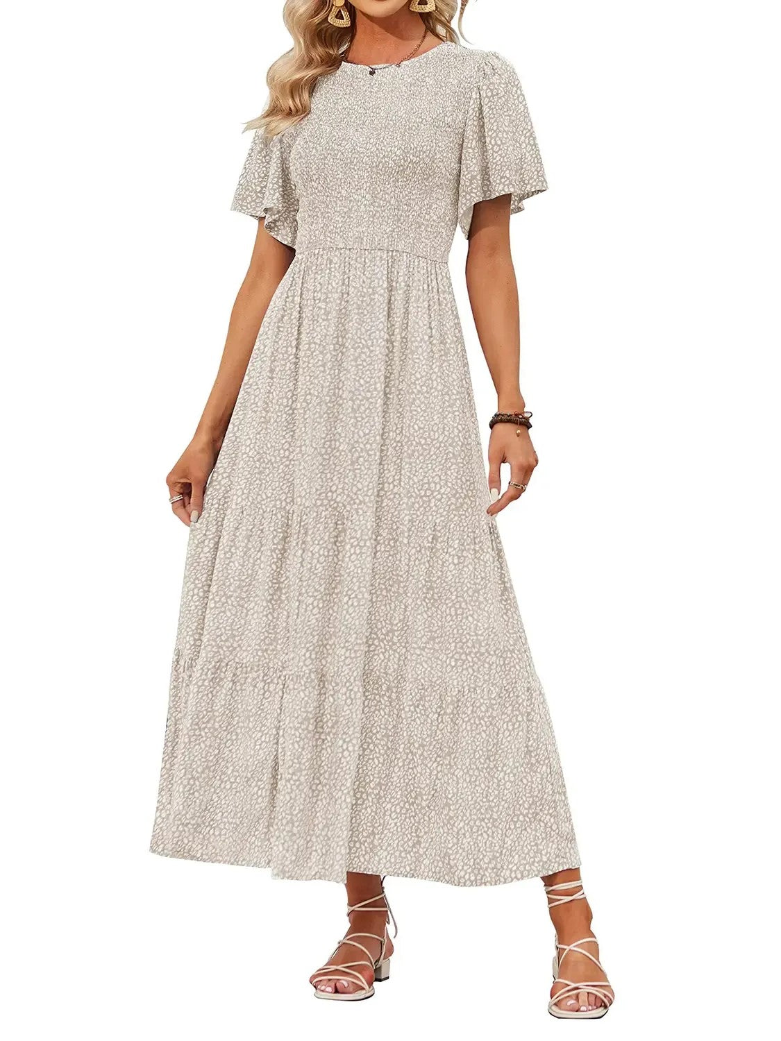 Women's Summer Casual Maxi Dress with Floral Print, Short Ruffle Sleeves and Loose Fit, 2026 Collection