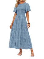 Women's Summer Casual Maxi Dress with Floral Print, Short Ruffle Sleeves and Loose Fit, 2026 Collection