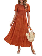 Women's Summer Casual Maxi Dress with Floral Print, Short Ruffle Sleeves and Loose Fit, 2026 Collection