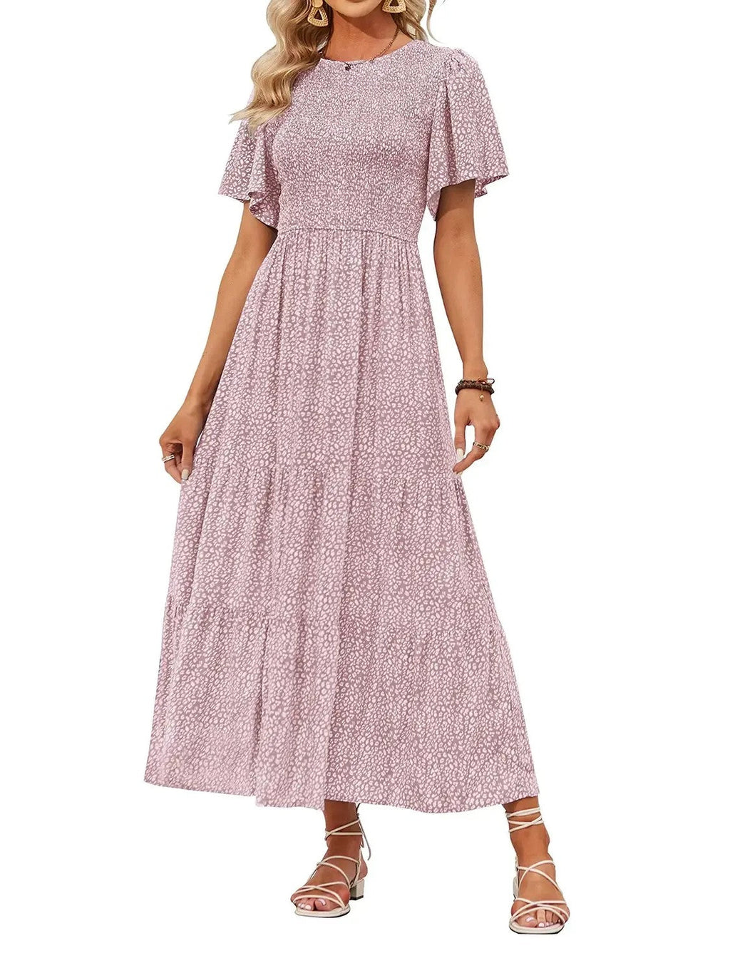 Women's Summer Casual Maxi Dress with Floral Print, Short Ruffle Sleeves and Loose Fit, 2026 Collection