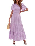 Women's Summer Casual Maxi Dress with Floral Print, Short Ruffle Sleeves and Loose Fit, 2026 Collection