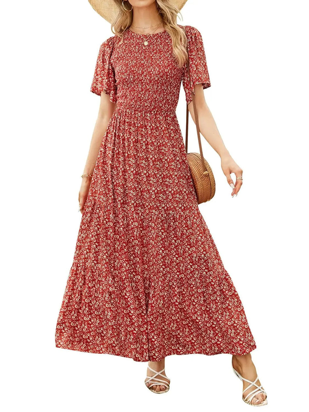 Women's Summer Casual Maxi Dress with Floral Print, Short Ruffle Sleeves and Loose Fit, 2026 Collection