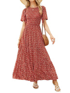 Women's Summer Casual Maxi Dress with Floral Print, Short Ruffle Sleeves and Loose Fit, 2026 Collection