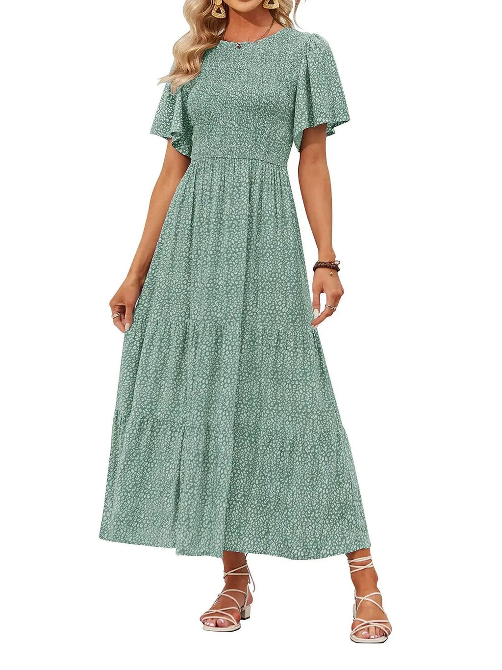Women's Summer Casual Maxi Dress with Floral Print, Short Ruffle Sleeves and Loose Fit, 2026 Collection