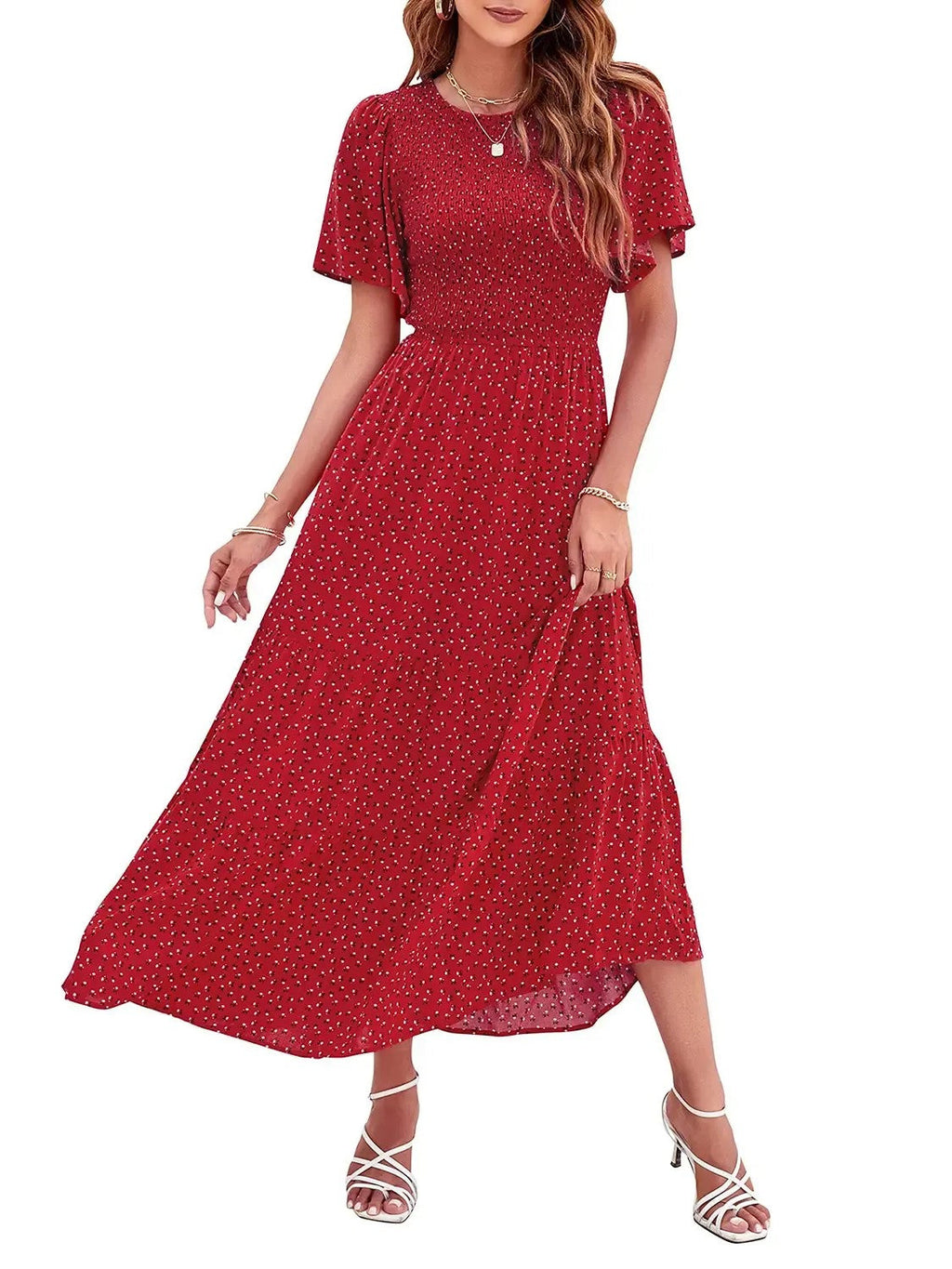 Women's Summer Casual Maxi Dress with Floral Print, Short Ruffle Sleeves and Loose Fit, 2026 Collection