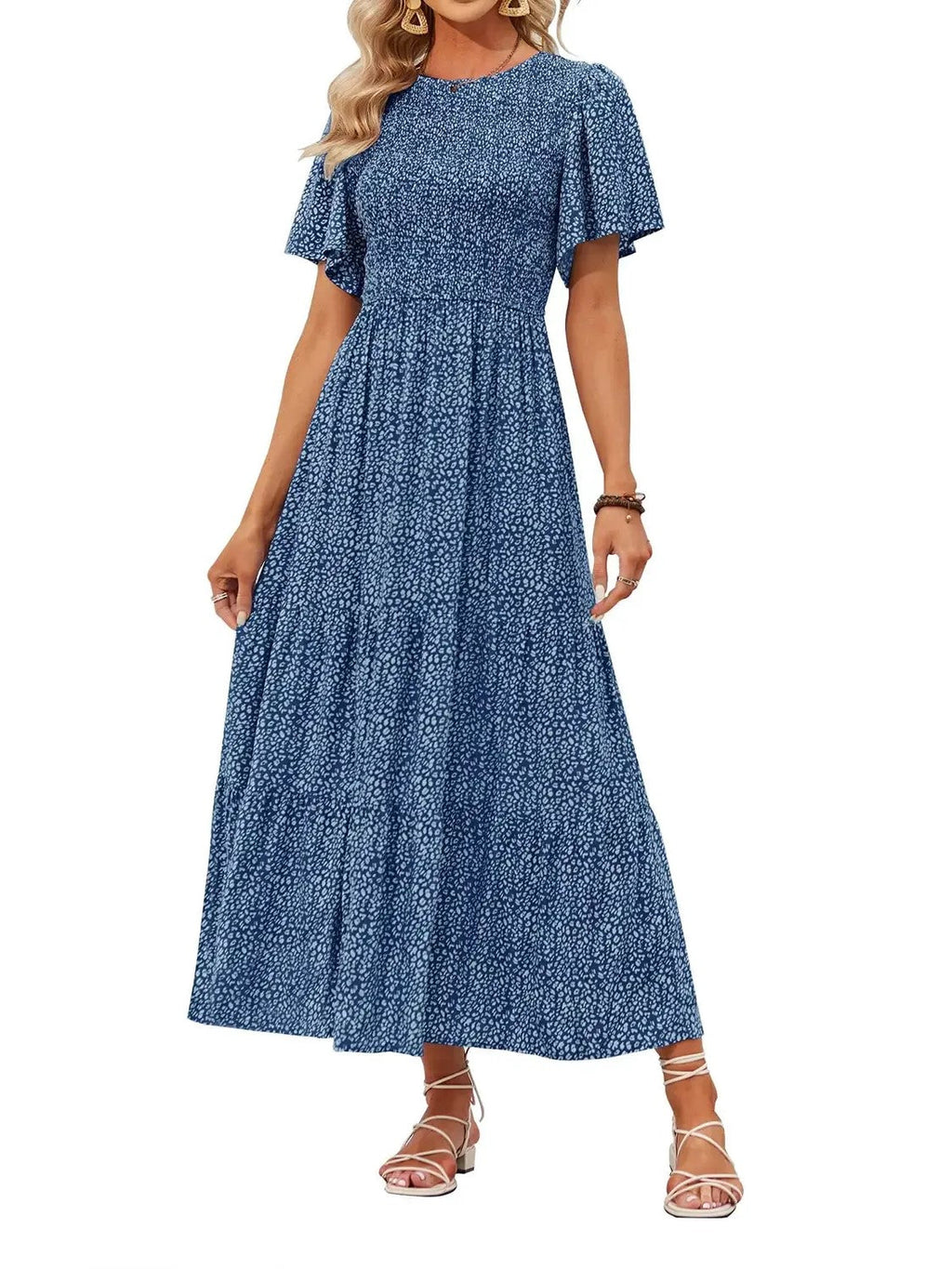 Women's Summer Casual Maxi Dress with Floral Print, Short Ruffle Sleeves and Loose Fit, 2026 Collection
