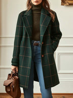 Classic Elegant Plaid Coat - Green