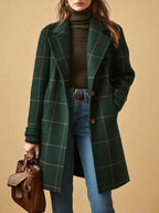 Classic Elegant Plaid Coat - Green