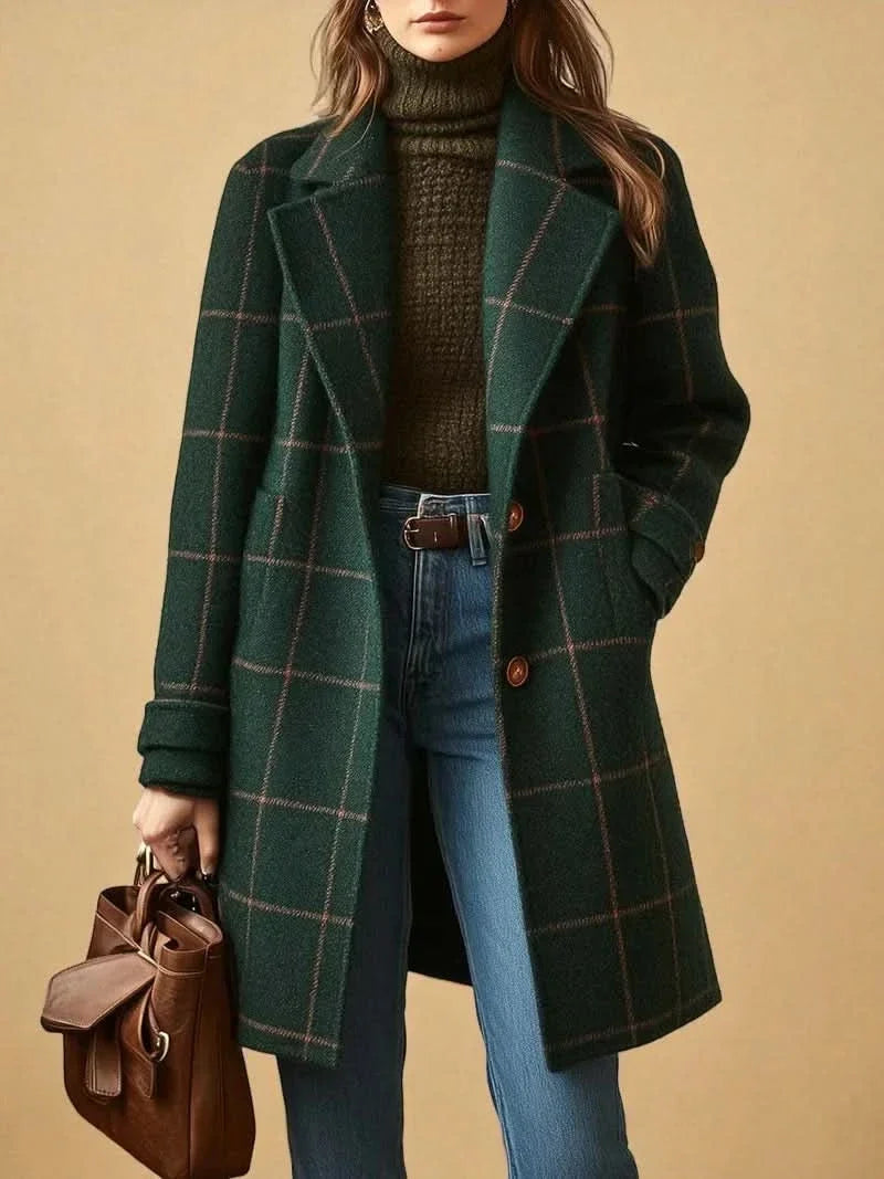 Classic Elegant Plaid Coat - Green
