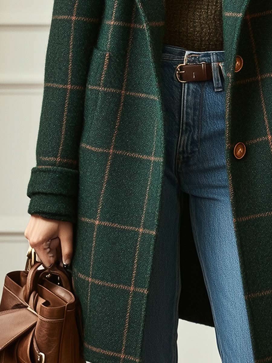 Classic Elegant Plaid Coat - Green