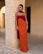 Zahara | Orange Dress with Red Neckline