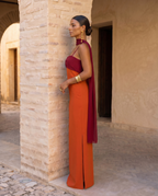 Zahara | Orange Dress with Red Neckline