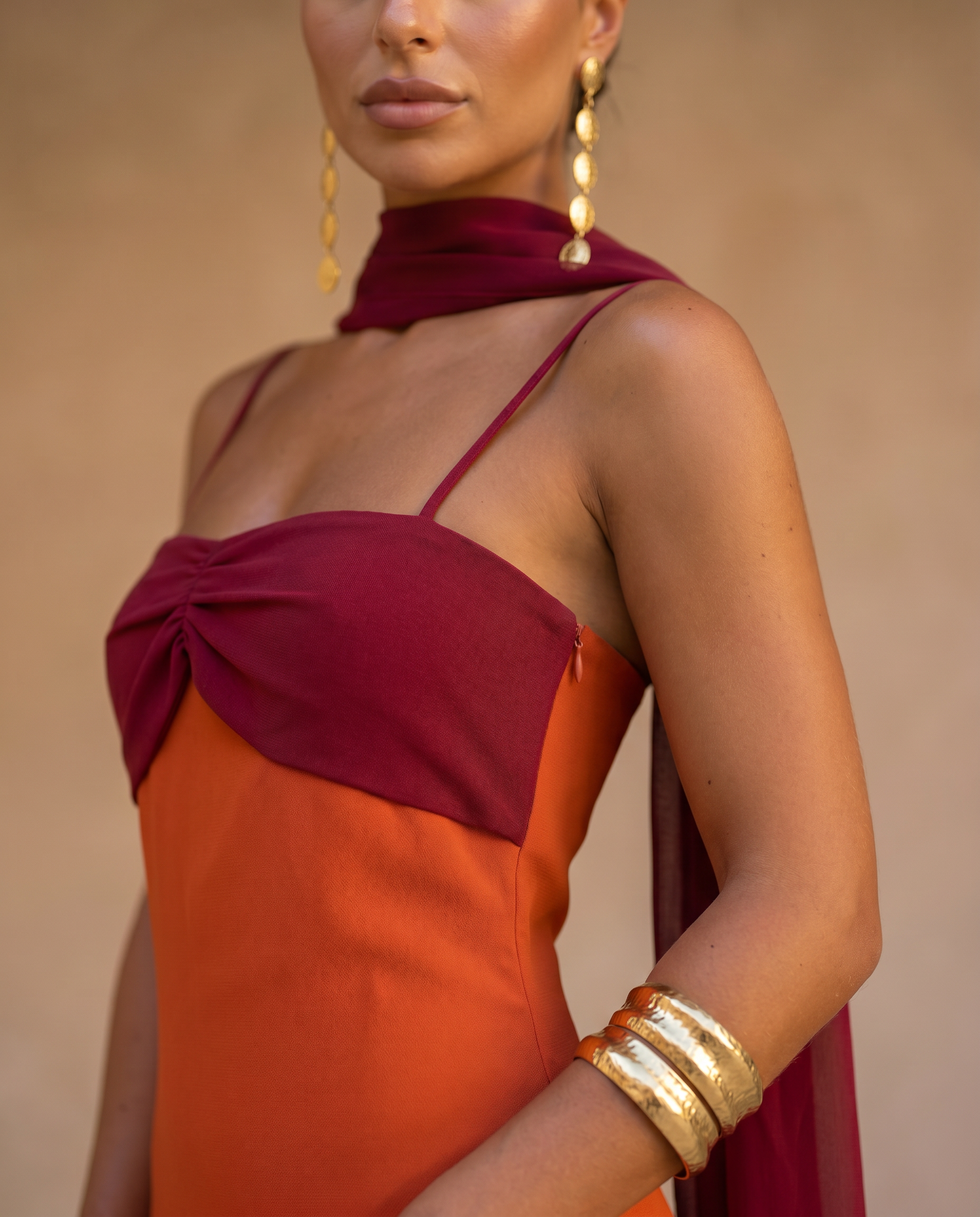 Zahara | Orange Dress with Red Neckline