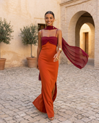 Zahara | Orange Dress with Red Neckline