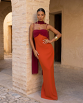 Zahara | Orange Dress with Red Neckline